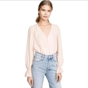 Joie Bolona Blush Powder Pink Ruffle Cuff Button Up Blouse